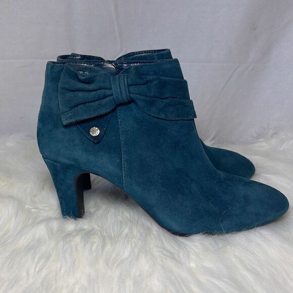 Alex Marie Blue Suede Bow Trim Heeled Ankle Booties Sz 6.5 - Picture 4 of 6